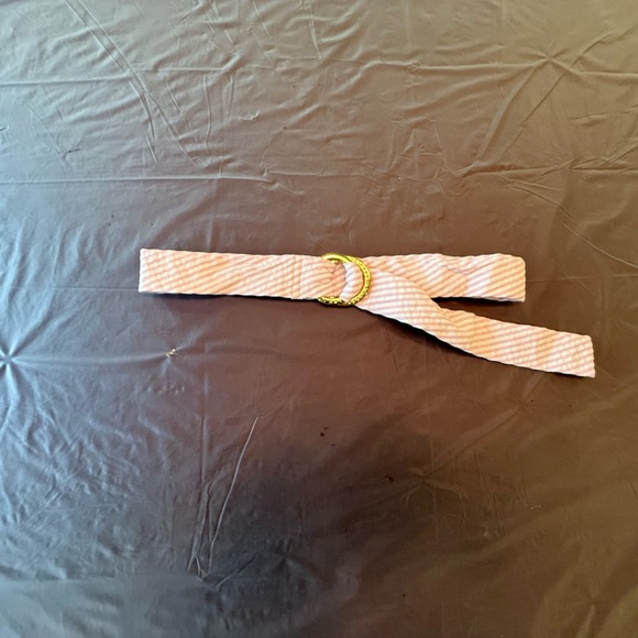 Ralph Lauren Pink/White Seersucker Striped 1.5” Belt w/ Gold D Ring Size Small - Picture 2 of 4
